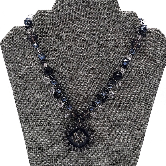 Vintage Rare Joan Rivers Classic Collection Pendant Beaded Black CZ Necklace - Picture 4 of 5